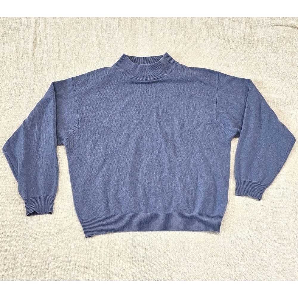 Greyland 100% Cashmere Womens XL  Blue Mock Neck ‎ Knit Winter Pullover Sweater